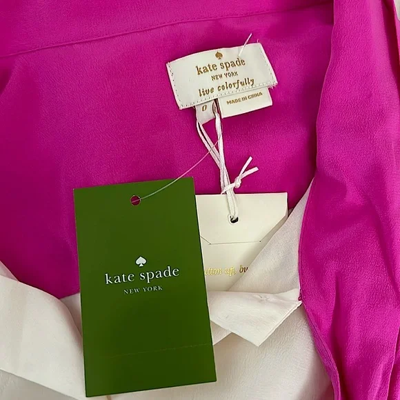 Kate Spade NWT Cream 💯% Silk Long Sleeve Button Up Blouse Shirt Top **Size 0** - Picture 4 of 5